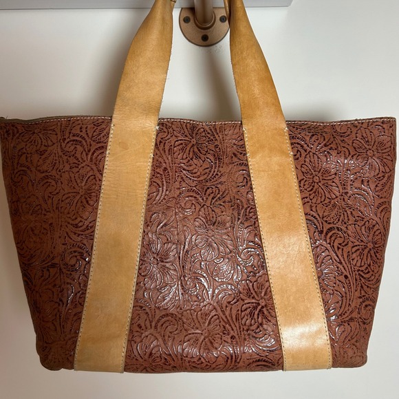 Consuela Sally Carryall Tote Bag Brown Embossed Leather Detachable Strap - Picture 3 of 12